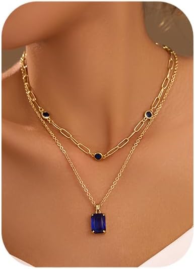 Gold Layered Pendant Necklaces for Women 14k Gold Plated Crystal Choker Necklace Paperclip Rhinestone Necklace Party Prom Jewelry