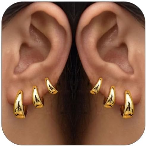 3Pairs Gold Hoop Earrings Set for Women Trendy Chunky Huggie Dainty Earring Jewelry for Women Teens