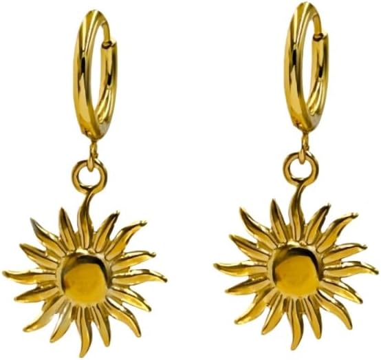 Sunburst Heart Dangle Hoop Earrings, 18K Gold Plated hypoallergenic Stainless Steel Cute Jewelry for Women daily Wear