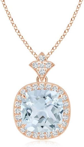 Angara Natural Aquamarine Pendant for Women | Vintage in 14K Solid Gold/Platinum With 18" Chain | March Birthday, Anniversary, Gemstone Jewelry Gift