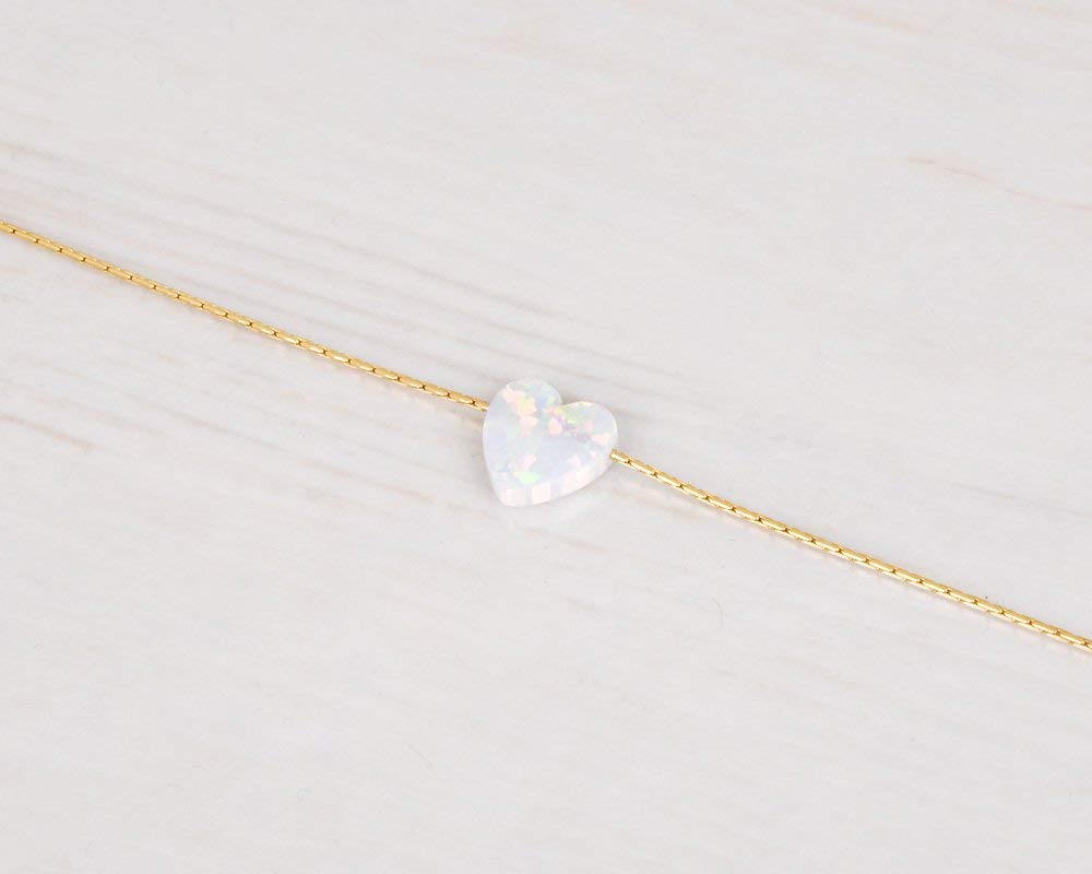 14K Gold Filled White Opal Heart SHORT Choker Necklace - Designer Handmade Necklace for women - 13.5 inch + 3 inch Extender (gold filled, white)