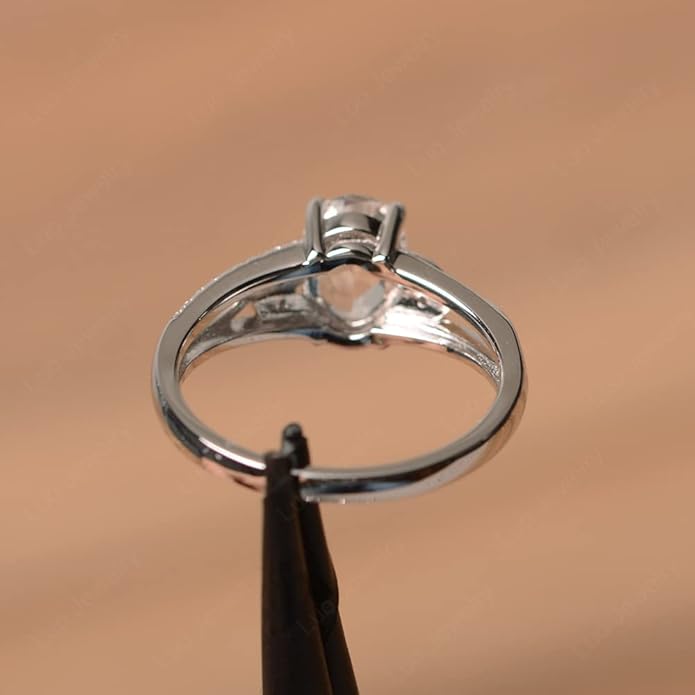 925 Sterling Silver Oval Shaped 8X6 MM Gemstone Ring Leaf Engagement Ring for Women Jewelry