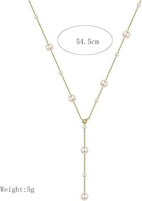 Boho Pearl Y Shape Necklaces for Women, Dainty 14k Gold Plated Pearl Beaded Chain Choker Necklace Trendy Jewelry Accessories Gift