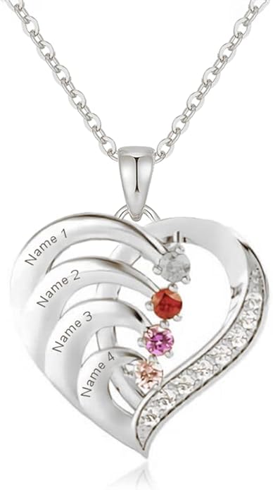 10K 14K 18K Personalized Solid Gold Nautral Diamond Mom Necklace with 1-5 Birthstones for Women Mom Wife,Custom Mother Birthstone Necklace Engraved Name Jewelry Gift for Mothers Day Birthday