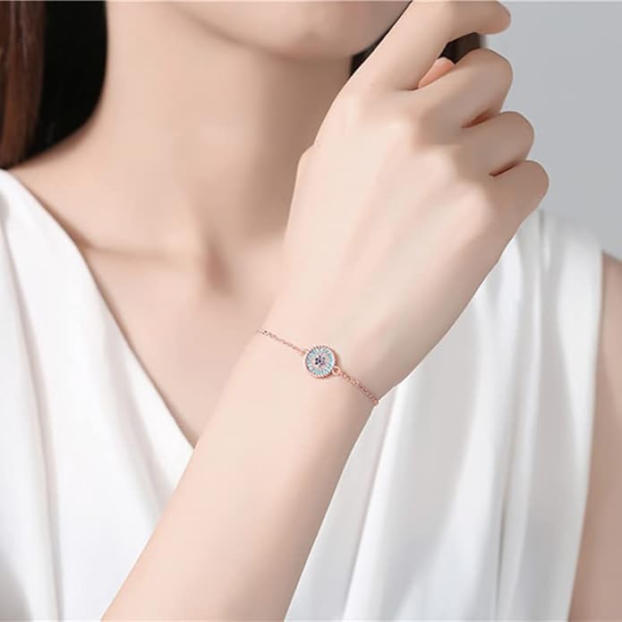 14K Gold Sapphire Evil Eye Bracelet for Women,Dainty Natural Gemstone Round Devil's Eye Adjustable Chain Bracelet,Lucky Jewelry Gift for Her