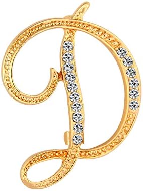 DSADKI A-Z Lette Brooch 26 Initial Pins Gold Plated Metal Brooches - Clear Crystal Rhinestone Brooch Breastpin for Women