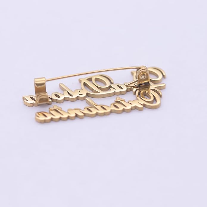 YHLISO Personalized Customize Double Names Stainless Steel Brooch Pin Custom Logo Gold Name Badges Products for Women Jewelry