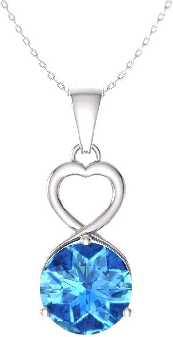 Diamondere Natural and Certified Diamond and Gemstone Heart Infinity Necklace in 14k White Gold | 0.80 Carat Pendant with Chain