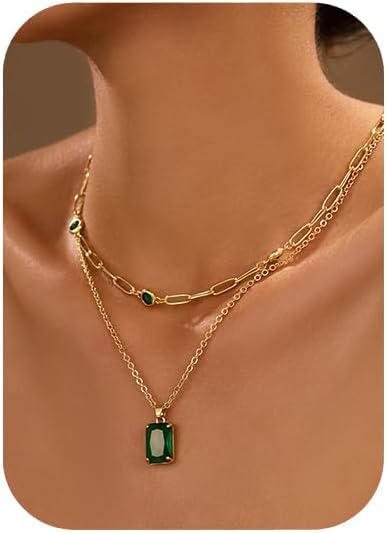 Gold Layered Pendant Necklaces for Women 14k Gold Plated Crystal Choker Necklace Paperclip Rhinestone Necklace Party Prom Jewelry