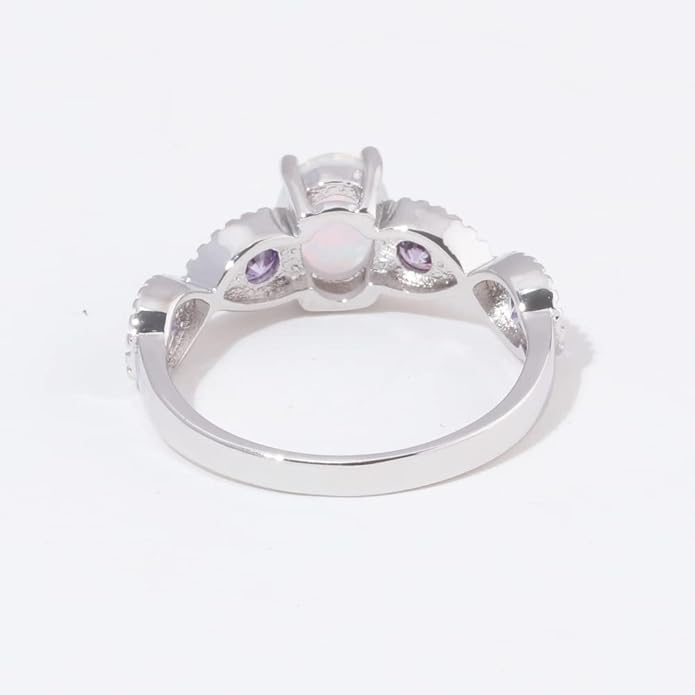 CiNily 18K Gold Plated Opal Ring-White Fire Opal & Amethyst & Cubic Zirconia Women Jewelry Gemstone Engagement Anniversary Ring Size 5-13