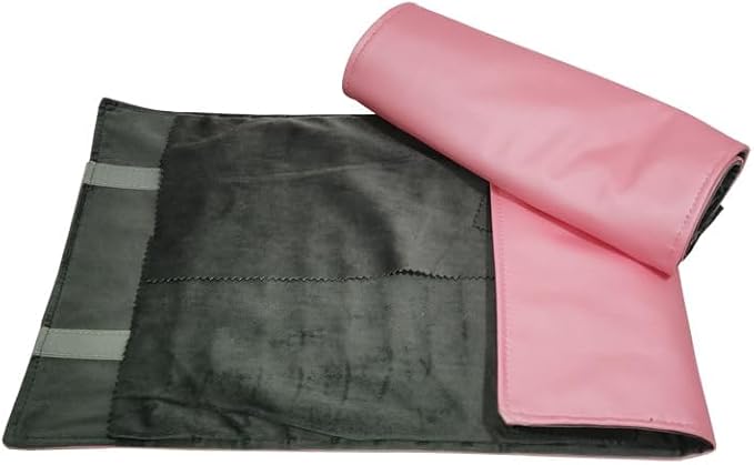 SCIKHEFT Portable Jewelry Roll Untangled Secure Necklace Travel Storage Bag Displays Holder 16 Chain (Pink PU and gray velvet)