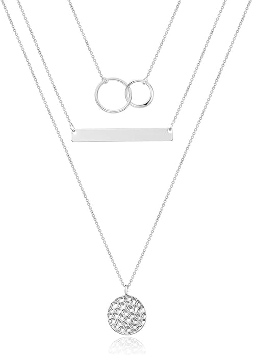 Turandoss Dainty Layered Choker Necklace, Handmade Y Pendant Necklace Multilayer Bar Disc Necklace Adjustable Layering Choker Necklaces for Women