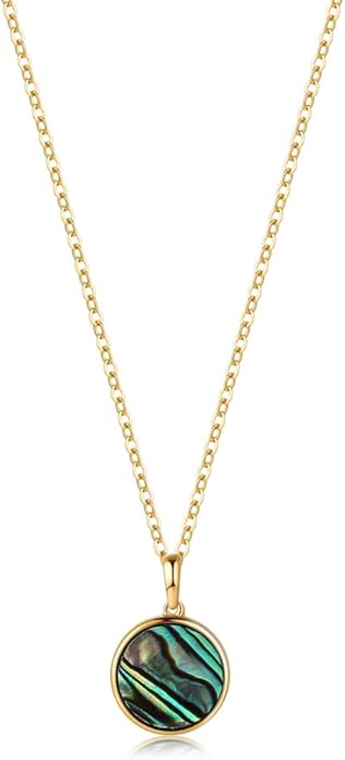 AGVANA Valentines Day Gifts 14K Solid Real Gold Coin Necklace Bracelet for Women Mother of Pearl/Abalone/Turquoise/Black Onyx/Opal Fine Jewelry Anniversary Birthday Gifts for Women Mom Wife Her