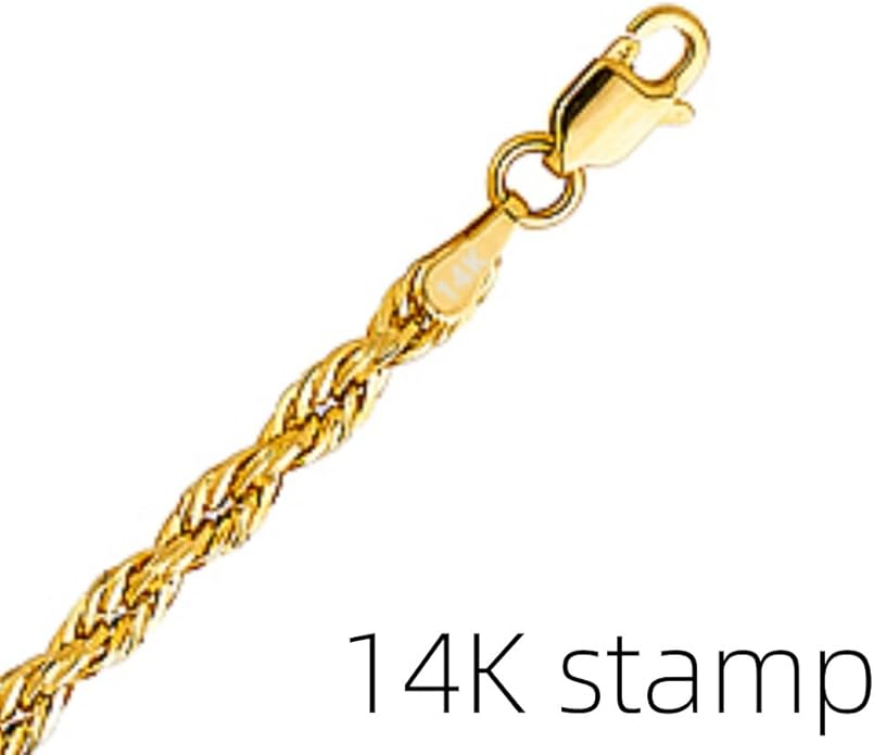Aenmia Solid 14k Yellow Gold Rope Chain Necklace, Lobster Claw Clasp, Jewelry Gift for Women Men, 1.55-3.05mm, 16-24 inch
