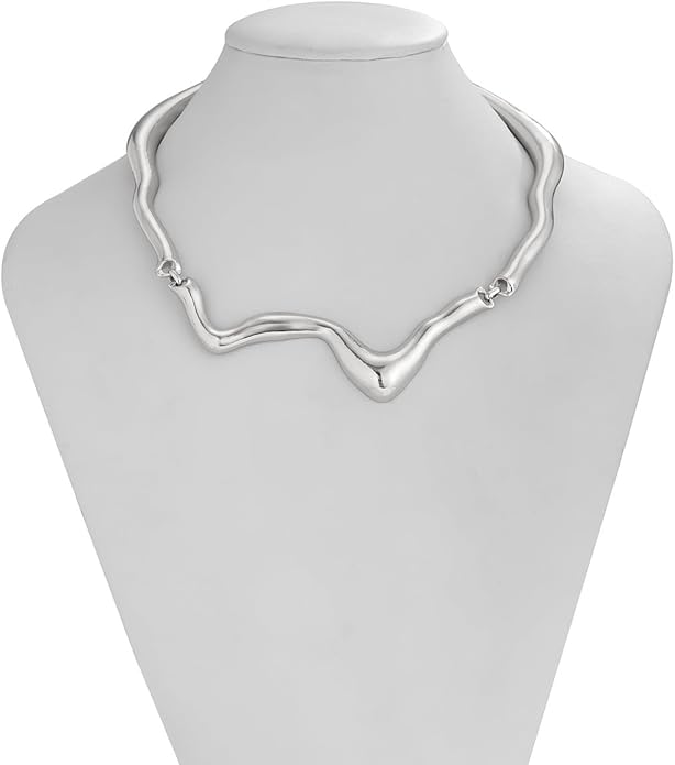 Punk Dripping Water-drop Choker Necklace for Women,Thick Drippy Chain Liquid Metal Collar Necklace Rocker Hip-hop Necklace Cool Metallic Unique Funky Statament Grunge Jewelry