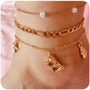 Initial Charm Anklets For Women Shell Letter Anklets Set Gold Charms Pendant Boho Summer Seashell Beach 14k Jewelry for Women Gift