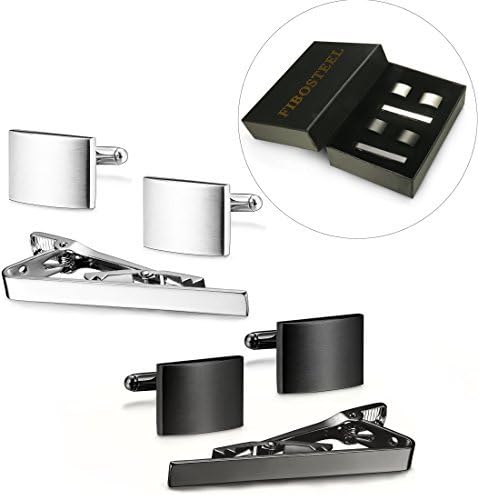 FIBO STEEL Cufflinks for Men Classic Black Cufflink Set Unique Round Square Rectangle Cuff Links for Business Shirt Formal Wedding Tuxedo Groom Suit Accessories Men Present