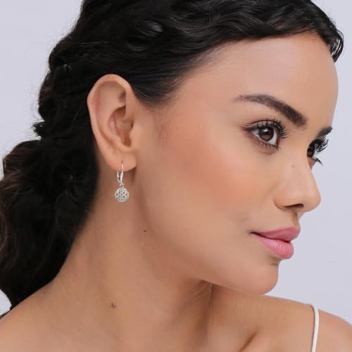 LeCalla 925 Sterling Silver Leverback Drop Earrings | Lightweight Celtic-Knot Filigree Heart Teardrop Dangle Earring for Women's Gift for Her
