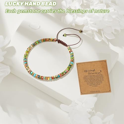 QuillVox Healing Bracelets for Women : Inspirational Natural Stone Bracelets - Get Well Soon Present - Spiritual Present Thoughtful Gift for Friends Sister, Life is Tough But So are You Bracelet