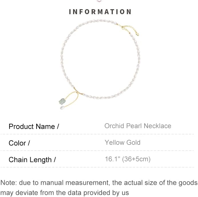 14K Gold Jade Orchid Necklace, Freshwater Pearl Beaded Clavicle Necklace, Mother's Day, Birthday Gift for Mother, Wife, Girlfriend