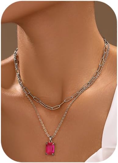 Gold Layered Pendant Necklaces for Women 14k Gold Plated Crystal Choker Necklace Paperclip Rhinestone Necklace Party Prom Jewelry
