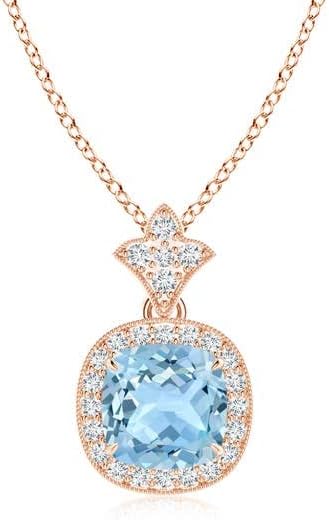 Angara Natural Aquamarine Pendant for Women | Vintage in 14K Solid Gold/Platinum With 18" Chain | March Birthday, Anniversary, Gemstone Jewelry Gift