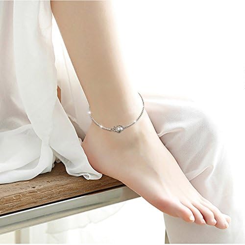 Anklet for Women S925 Sterling Silver Adjustable Foot Evil Eye Starfish Heart Bead Butterfly Celtic Knot Cross Multilayer Layered Ankle Bracelet Jewelry