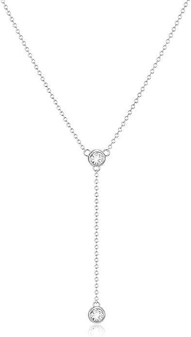 Zeffy Lariat Gold Necklace for Women, Dainty Long Necklace 14k Gold/Silver Plated Layered CZ Beaded Bar Chain Y-Shaped Body Chain Stack Drop Wedding Necklace Trendy Simple Gold Jewelry Gifts