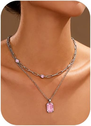 Gold Layered Pendant Necklaces for Women 14k Gold Plated Crystal Choker Necklace Paperclip Rhinestone Necklace Party Prom Jewelry
