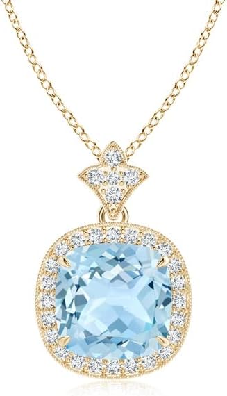 Angara Natural Aquamarine Pendant for Women | Vintage in 14K Solid Gold/Platinum With 18" Chain | March Birthday, Anniversary, Gemstone Jewelry Gift
