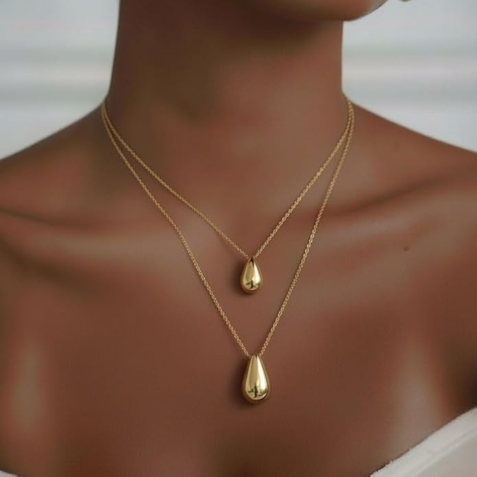 Dainty Layered Necklaces for Women Teardrop Long Pendant Chunky Necklace Trendy Jewelry Gift