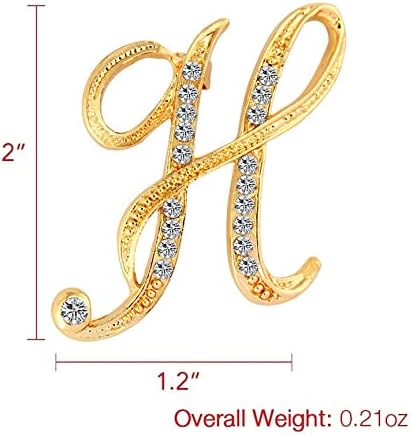 DSADKI A-Z Lette Brooch 26 Initial Pins Gold Plated Metal Brooches - Clear Crystal Rhinestone Brooch Breastpin for Women