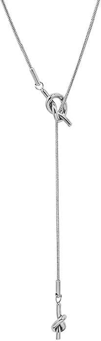 Lariat Necklaces for Women, Dainty Minimalist Knotted Rope Design Pendant Long Y Necklaces 18k Gold Plated Trendy Chain Jewelry