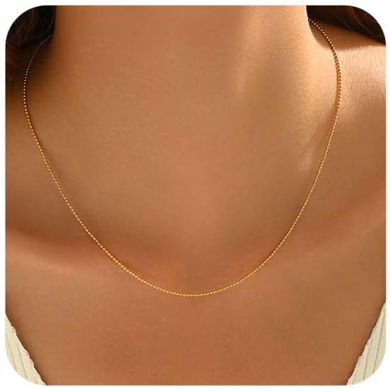 Dainty Chain Necklace for Women, 18K Gold Plated Coin Disc Choker Necklaces Simple Satellite Beaded Twisted Thin Paper Clip Chain Everyday Jewelry Gifts