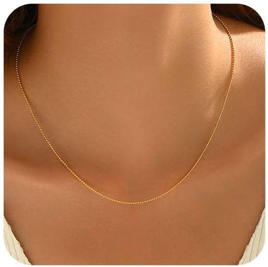 Dainty Chain Necklace for Women, 18K Gold Plated Coin Disc Choker Necklaces Simple Satellite Beaded Twisted Thin Paper Clip Chain Everyday Jewelry Gifts