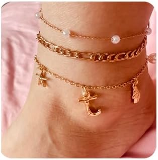 Initial Charm Anklets For Women Shell Letter Anklets Set Gold Charms Pendant Boho Summer Seashell Beach 14k Jewelry for Women Gift