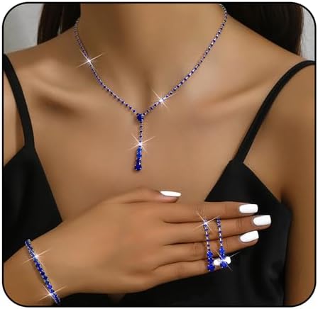 MIFYNN Rhinestone Wedding Set for Women Sparkle Crystal Earrings Necklace Bracelet Jewelry Set Wedding Party Prom Jewelry Set for Brides Bridesmaid