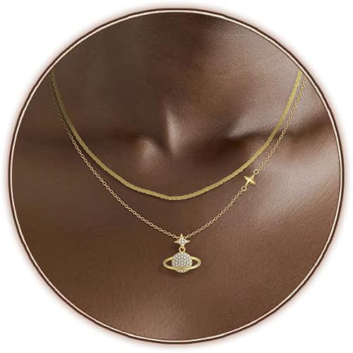 Copper Alloy 14K Gold Plated | 14K Platinum Plated Necklace for Women Double Layer Pendant Necklace Fashionable Multi-Layer Jewelry