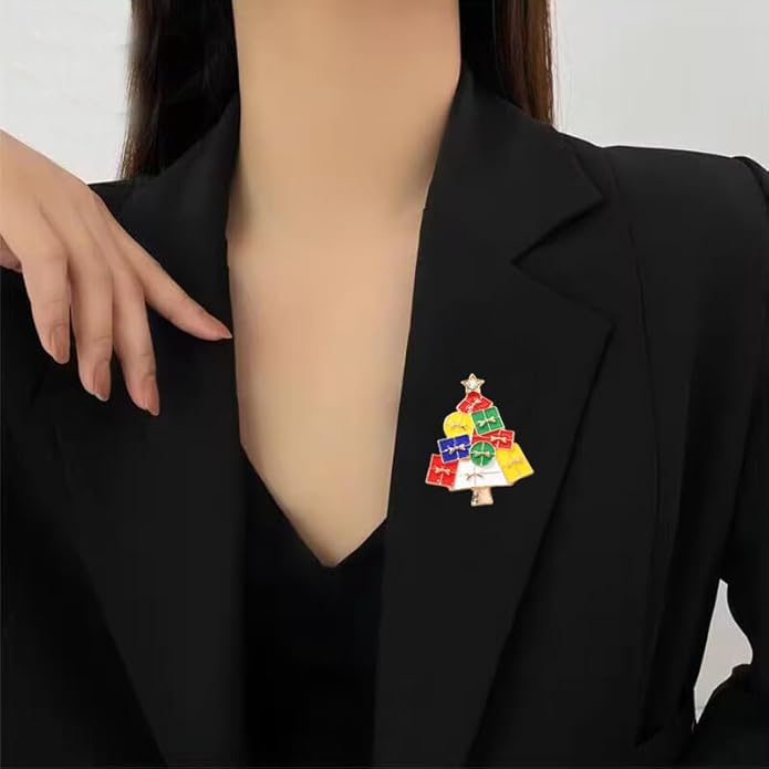 ONLYJUMP Christmas Bell Brooch Pins for Women Girls Lovely Crystal Christmass Tree Snowflake Bell Reindeer Snowman Brooches Colorful Xmas Enamel Pins Holiday Party Gift