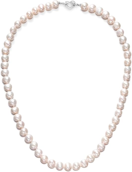 Freshwater Cultured Pearl Necklace, Real Pearl Necklace with Silver Chain and Clasp, Jewelry for Brides Wedding Gifts for Women Her Wife Sister