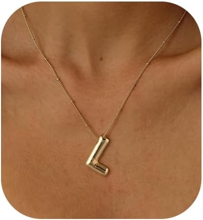 Initial Necklaces for Women, 14k Gold Plated Bubble Letter Necklace Chunky Gold Necklace Dainty Charm Initial Necklaces for Women Trendy Custom Preppy Stocking Stuff Necklace Christmas Gifts