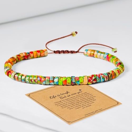 QuillVox Healing Bracelets for Women : Inspirational Natural Stone Bracelets - Get Well Soon Present - Spiritual Present Thoughtful Gift for Friends Sister, Life is Tough But So are You Bracelet