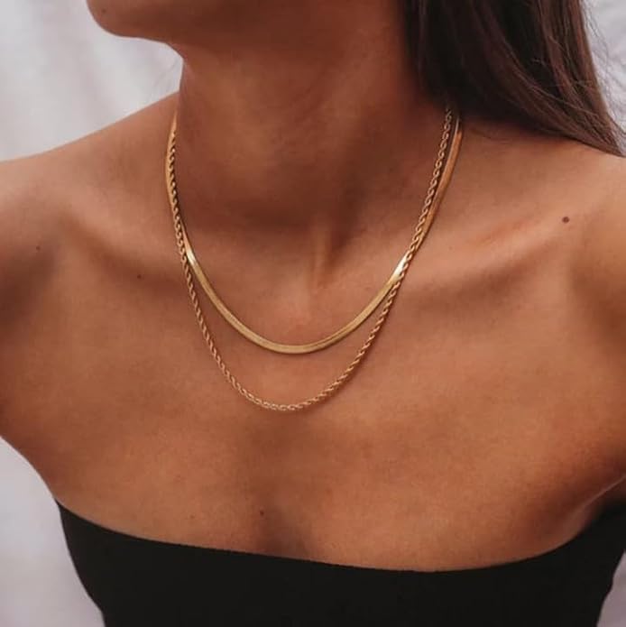 14K Gold Plated Layering Necklaces For Women Gold Necklace Set, Cuban Link, Snake Chain, Paperclip Layered Chains, Twisted Rope and Twisted Chain, Trendy Layering Necklace