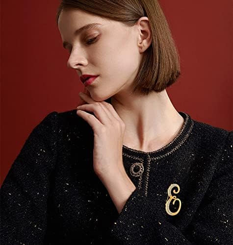 DSADKI A-Z Lette Brooch 26 Initial Pins Gold Plated Metal Brooches - Clear Crystal Rhinestone Brooch Breastpin for Women