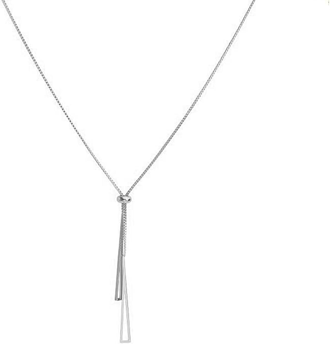 14K Gold Statement Y Necklace for Women,Dainty Double Triangle Pendant Necklace Long Link Chain Lariat Collar Necklace Minimalist Jewelry Gifts