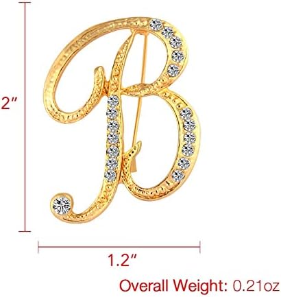 DSADKI A-Z Lette Brooch 26 Initial Pins Gold Plated Metal Brooches - Clear Crystal Rhinestone Brooch Breastpin for Women