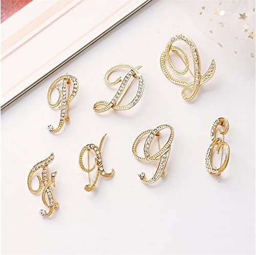 DSADKI A-Z Lette Brooch 26 Initial Pins Gold Plated Metal Brooches - Clear Crystal Rhinestone Brooch Breastpin for Women