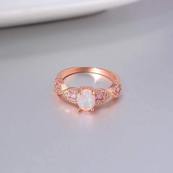 CiNily 18K Gold Plated Opal Ring-White Fire Opal & Amethyst & Cubic Zirconia Women Jewelry Gemstone Engagement Anniversary Ring Size 5-13