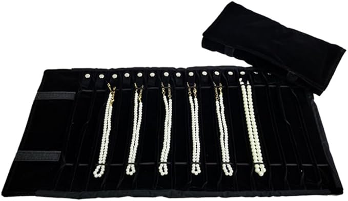 SCIKHEFT Portable Jewelry Roll Untangled Secure Necklace Travel Storage Bag Displays Holder 16 Chain (Black)