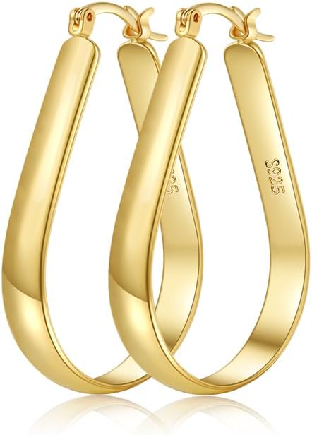 925 Sterling Silver Hoop Earrings for Women Hypoallergenic Oval Sterling Silver Hoop Earrings Large Silver Hoops Earring Lightweight Thick Silver Hoops Earrings for Women 30/40/55/65MM